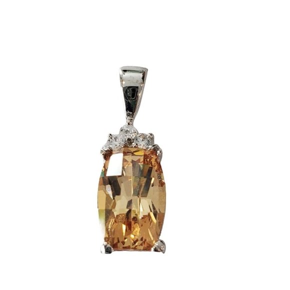 Citrine‎ Faceted Pronged 925 Sterling Silver Pendant 23" Mm 11 mm Stone November - Picture 1 of 9